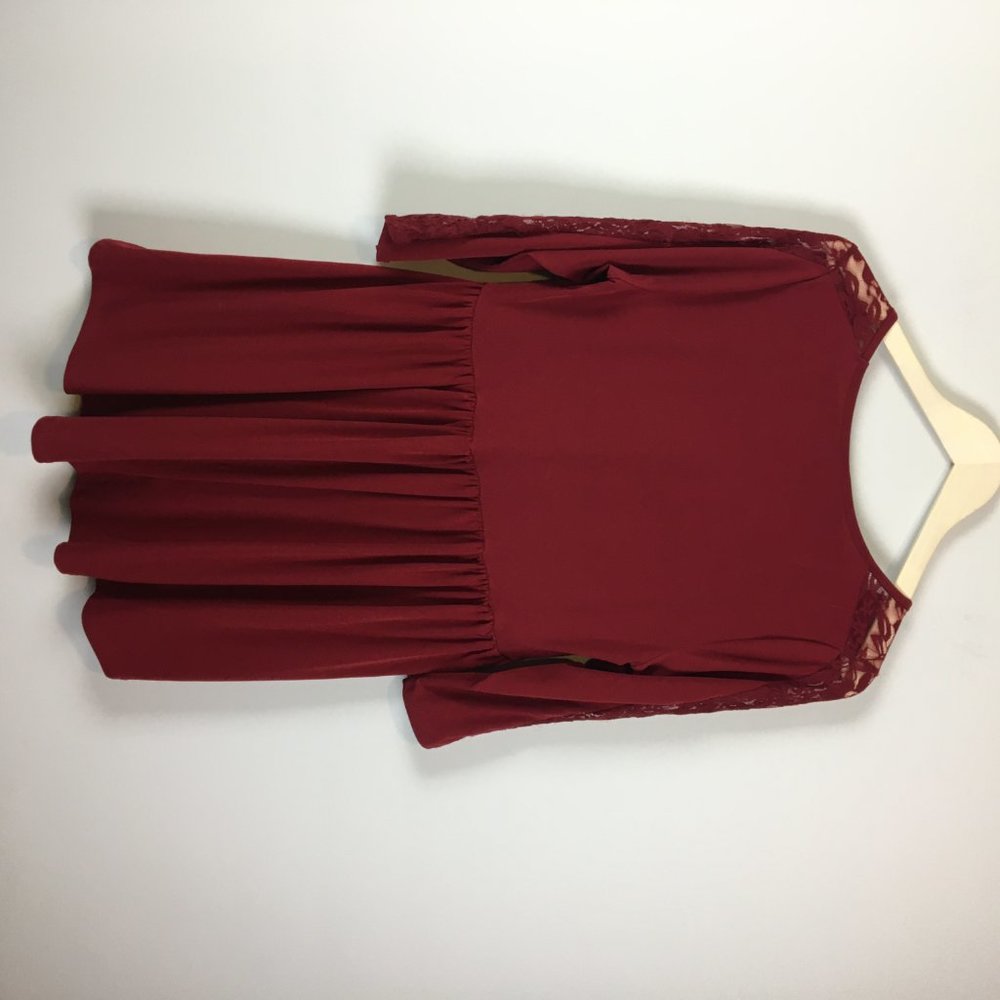 Torrid Dark Red Studio Knit Lace Babydoll Blouse 0 - Picture 3 of 8